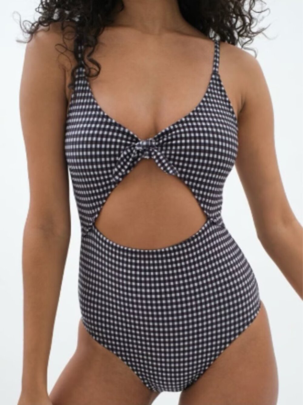 Aeropostale Black White Gingham Cutout Tie-Front Monokini Swimsuit Size L